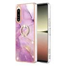 For Sony Xperia 5 IV Electroplating Marble IMD Phone Case with Ring Holder(Purple 001) - 1