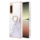 For Sony Xperia 5 IV Electroplating Marble IMD Phone Case with Ring Holder(White 006) - 1