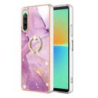 For Sony Xperia 10 IV Electroplating Marble IMD Phone Case with Ring Holder(Purple 001) - 1