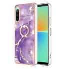 For Sony Xperia 10 IV Electroplating Marble IMD Phone Case with Ring Holder(Purple 002) - 1
