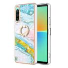 For Sony Xperia 10 IV Electroplating Marble IMD Phone Case with Ring Holder(Green 004) - 1