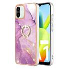 For Xiaomi Redmi A1 Electroplating Marble IMD Phone Case with Ring Holder(Purple 001) - 1