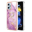 For Xiaomi Redmi Note 11T Pro / Note 11T Pro+ Electroplating Marble IMD Phone Case with Ring Holder(Purple 001) - 1