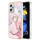 For Xiaomi Redmi Note 11T Pro / Note 11T Pro+ Electroplating Marble IMD Phone Case with Ring Holder(Rose Gold 005) - 1