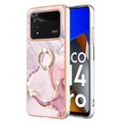 For Xiaomi Poco M4 Pro 4G Electroplating Marble IMD Phone Case with Ring Holder(Rose Gold 005) - 1