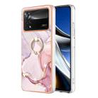For Xiaomi Poco X4 Pro 5G Electroplating Marble IMD Phone Case with Ring Holder(Rose Gold 005) - 1
