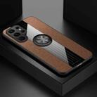 For Samsung Galaxy S22 Ultra 5G XINLI Stitching Cloth Textue TPU Phone Case with Ring Holder(Brown) - 1