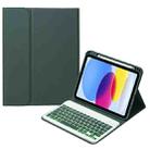 For iPad 10th Gen 10.9 2022 SA-10DS Backlight Bluetooth Keyboard Leather Tablet Case with Pen Slot(Dark Green) - 1