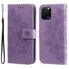 For Huawei nova Y61 7-petal Flowers Embossing Leather Phone Case(Light Purple) - 1