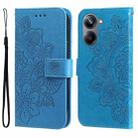 For Realme 10 4G Global 7-petal Flowers Embossing Leather Phone Case(Blue) - 1