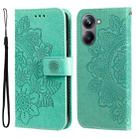 For Realme 10 4G Global 7-petal Flowers Embossing Leather Phone Case(Green) - 1