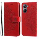 For Realme 10 4G Global 7-petal Flowers Embossing Leather Phone Case(Red) - 1