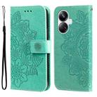 For Realme 10 Pro+ 5G 7-petal Flowers Embossing Leather Phone Case(Green) - 1