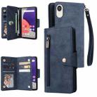 For Samsung Galaxy A22e 5G Rivet Buckle 9 Cards Three Fold Leather Phone Case(Blue) - 1