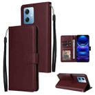 For Xiaomi Redmi Note 12 China Multifunctional 3 Card Slots Leather Phone Case(Wine Red) - 1