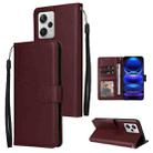 For Xiaomi Redmi Note 12 Pro+ China Multifunctional 3 Card Slots Leather Phone Case(Wine Red) - 1