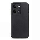 For OPPO Reno9 / Reno9 Pro Accurate Hole Lambskin Texture Genuine Leather Phone Case(Black) - 1