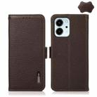 For Honor 80 SE KHAZNEH Side-Magnetic Litchi Genuine Leather RFID Phone Case(Brown) - 1