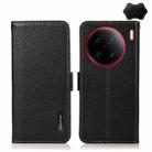 For vivo X90 Pro+ KHAZNEH Side-Magnetic Litchi Genuine Leather RFID Phone Case(Black) - 1