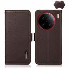 For vivo X90 Pro+ KHAZNEH Side-Magnetic Litchi Genuine Leather RFID Phone Case(Brown) - 1