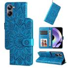 For Realme 10 4G Global Embossed Sunflower Leather Phone Case(Blue) - 1