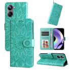 For Realme 10 Pro 5G Embossed Sunflower Leather Phone Case(Green) - 1