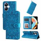 For Realme 10 Pro+ 5G Embossed Sunflower Leather Phone Case(Blue) - 1