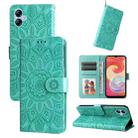 For Samsung Galaxy A04e Embossed Sunflower Leather Phone Case(Green) - 1