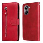 For Realme 10 4G Global Calf Texture Zipper Leather Phone Case(Red) - 1