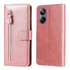 For Realme 10 4G Global Calf Texture Zipper Leather Phone Case(Rose Gold) - 1