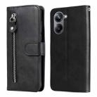 For Realme 10 4G Global Calf Texture Zipper Leather Phone Case(Black) - 1