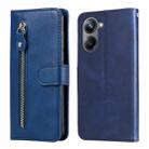 For Realme 10 4G Global Calf Texture Zipper Leather Phone Case(Blue) - 1