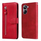 For Realme 10 Pro 5G Calf Texture Zipper Leather Phone Case(Red) - 1