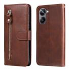 For Realme 10 Pro 5G Calf Texture Zipper Leather Phone Case(Brown) - 1