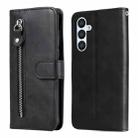 For Samsung Galaxy A34 5G Calf Texture Zipper Leather Phone Case(Black) - 1