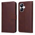 For Realme 10 Pro+ 5G Classic Calf Texture Flip Leather Phone Case(Brown) - 1