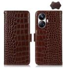 For Realme 10 Pro+ Crocodile Top Layer Cowhide Leather Phone Case(Brown) - 1