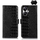 For Realme 10 Pro+ Crocodile Top Layer Cowhide Leather Phone Case(Black) - 1