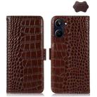 For Realme 10 Pro Crocodile Top Layer Cowhide Leather Phone Case(Brown) - 1