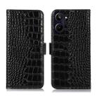 For Realme 10 Crocodile Top Layer Cowhide Leather Phone Case(Black) - 1