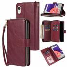 For Samsung Galaxy A22e 5G 9 Card Slots Zipper Wallet Bag Leather Phone Case(Wine Red) - 1