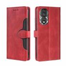 For Honor 80 Skin Feel Magnetic Buckle Leather Phone Case(Red) - 1