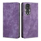 For Honor 80 RFID Anti-theft Brush Magnetic Leather Phone Case(Purple) - 1