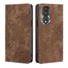 For Honor 80 RFID Anti-theft Brush Magnetic Leather Phone Case(Brown) - 1