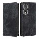 For Honor 80 Pro RFID Anti-theft Brush Magnetic Leather Phone Case(Black) - 1