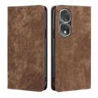 For Honor 80 Pro RFID Anti-theft Brush Magnetic Leather Phone Case(Brown) - 1