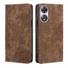 For OPPO A58 5G RFID Anti-theft Brush Magnetic Leather Phone Case(Brown) - 1