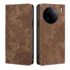 For vivo X90 Pro+ RFID Anti-theft Brush Magnetic Leather Phone Case(Brown) - 1