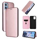 For Motorola  Moto E22 4G / Moto E22i 4G Global Carbon Fiber Texture Horizontal Flip PU Phone Case(Pink) - 1