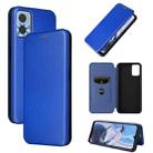 For Motorola  Moto E22 4G / Moto E22i 4G Global Carbon Fiber Texture Horizontal Flip PU Phone Case(Blue) - 1